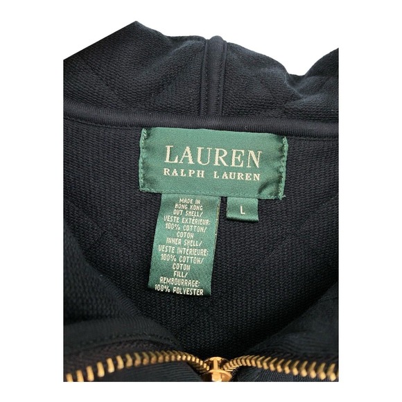 Ralph Lauren Womens Coat Large Black Quilted Pockets Zip Hoodie L - Picture 3 of 9